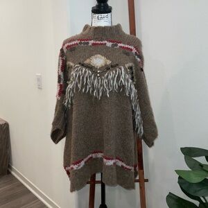 Free People Brown Turtleneck Sweater with Fringe